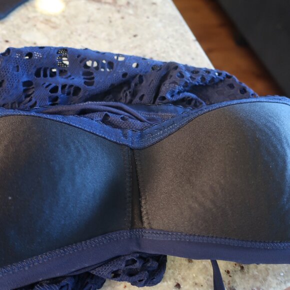 Womens Robin Piccone Navy Crochet 2Pc Set Cover-Up Short/M One Piece Swimsuit/8* - Picture 4 of 13